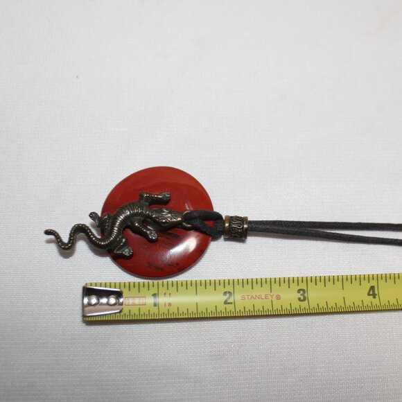 Unisex Red Jasper Gemstone Leather Cord Pendent 30" with Lizard - Picture 6 of 10